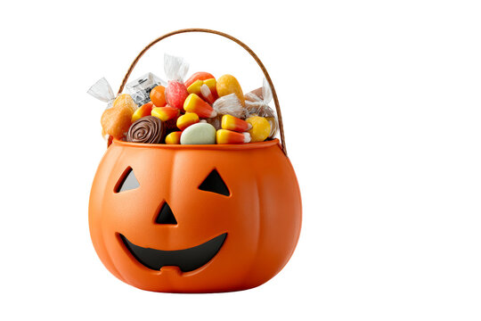 Pumpkin bucket full of Halloween candy