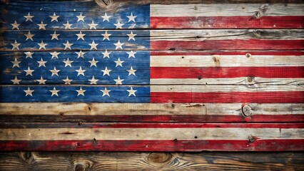 Vintage american flag on weathered wooden planks