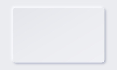 A modern Neumorphism style background. A soft, white, 3D-extruded rectangle shape with subtle shadows, creating a minimal Neomorphic UI element. A blank template with copy space for web, presentations