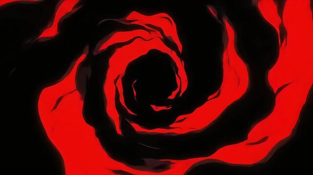 Dynamic Swirling Vortex of Abstract Red and Black Energy Spiraling into a Hypnotic Animated Tunnel