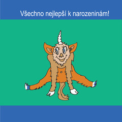 Birthday card in Czech with a unicorn