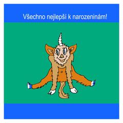 Birthday card in Czech with a unicorn