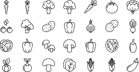 Assorted vegetables in outline style including carrots broccoli and peppers in a pattern layout