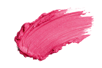 Vibrant pink lipstick smear stroke isolated on transparent background
