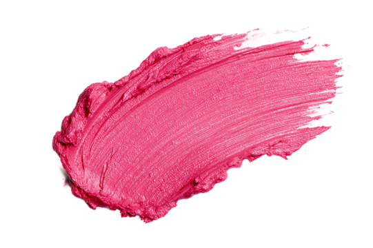 Vibrant pink lipstick smear stroke isolated on transparent background