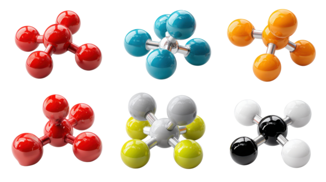 Colorful Molecule Models: Vibrant and detailed close-up shot of diverse molecular structures showcases the intricate beauty and complexity of the building blocks of matter.