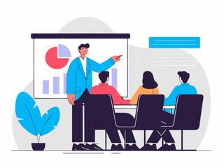 Corporate manager pointing at graph during team training session