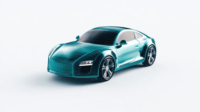 A modern car design, presented as a wireframe model. 3d icon. The blue crystal gloss texture. 3d illustration. - Powered by Adobe