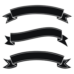 Set of three black silhouette ribbon banners