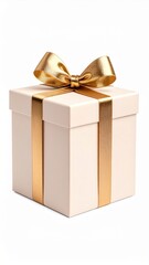 Obraz premium Square White Gift Box with Golden Ribbon and Bow on a Clean Background