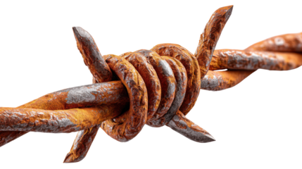 Rusty Barbed Wire: A close-up view of weathered and rusted barbed wire, its sharp points glinting in the light, evoking feelings of constraint and restriction.