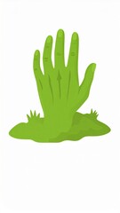 Obraz premium Green Zombie Hand Rising From the Grass Grave on White Background Illustration
