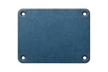 Obraz premium Empty blue metallic label with rounded corners and four holes, isolated on transparent background, providing ample copy space