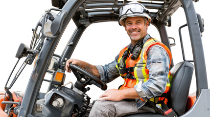 Forklift Operator in Action: A skilled construction worker confidently operates a forklift, embodying expertise and precision in a professional setting.