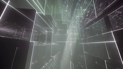 Obraz premium Mysterious dark room illuminated by a soft light source coming from the ceiling above