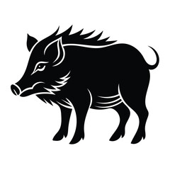 Obraz premium Black Silhouette of a Wild Boar on a White Background animal wildlife