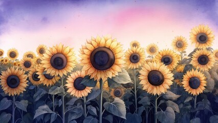 Sunflowers field, soft colors, dreamy