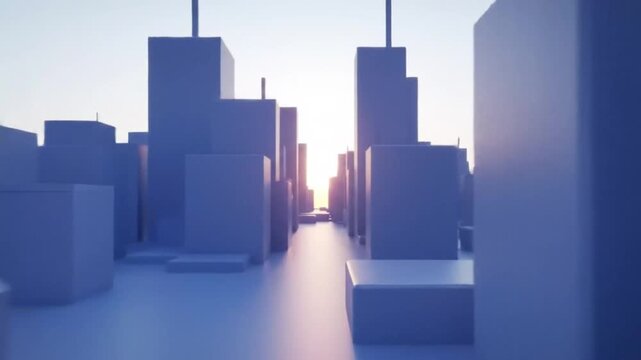 A captivating perspective showcases a collection of towering structures, bathed in soft, diffused light, creating a serene and abstract cityscape, evoking a sense of tranquility and modern design.