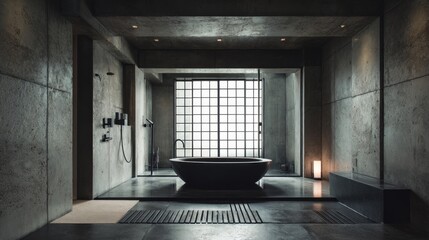 Modern concrete bathroom interior design.
