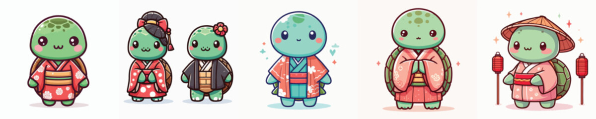 cute vector turtle in kimono costume