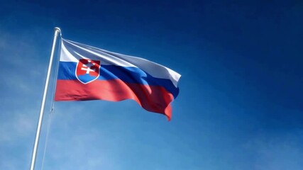 Proudly displaying the Slovak flag, vibrant colors ripple in the wind during the celebration of Slovakia's Independence Day under a bright blue sky.