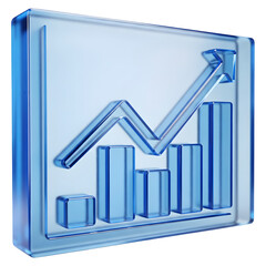 3D Model of Blue Glass Chart Graph Icon, Business Statistics, Data Analysis Symbol, Financial Report
