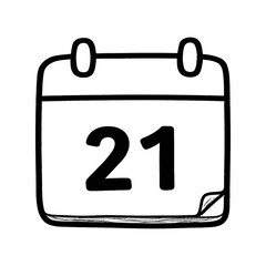 Handdrawn black and white calendar icon showing day 21.