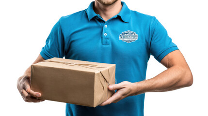 The Courier: A modern-day courier, meticulously delivering a parcel, poised with dedication in a studio shot, capturing the essence of dependable logistics.