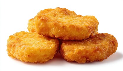 Golden-brown, crispy fried chicken patties stacked