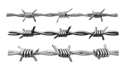 Barbed Wire Detail: This image presents a high-angle shot of meticulously detailed barbed wire, showcasing its sharp, dangerous barbs with precision and clarity.