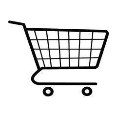 Simple black outline icon of a shopping cart.
