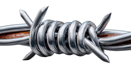 Razor Sharp: A macro view of a twisted and gleaming barbed wire, evoking a sense of danger and constraint. 