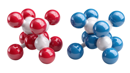 Molecular Marvels: A close-up perspective of two molecular models, where vibrant spheres intertwine, depicting the intricate dance of atoms in a mesmerizing display of scientific curiosity.