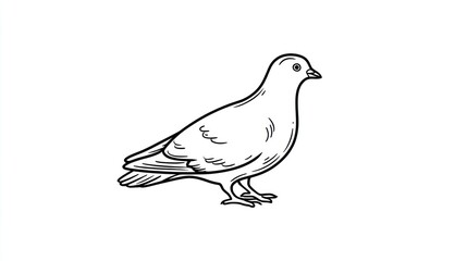 Obraz premium Line art depiction of a pigeon standing on its feet, facing right