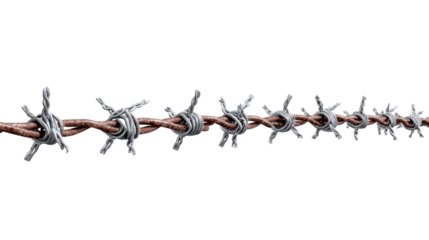 Barbed Wire: A close-up shot of sharp, metal barbs intertwined on a brown strand against a clean backdrop. This image symbolizes restriction and potential danger.