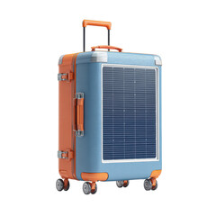 A suitcase equipped with a solar panel, showcasing innovative travel technology for sustainable energy use, isolated on transparent background
