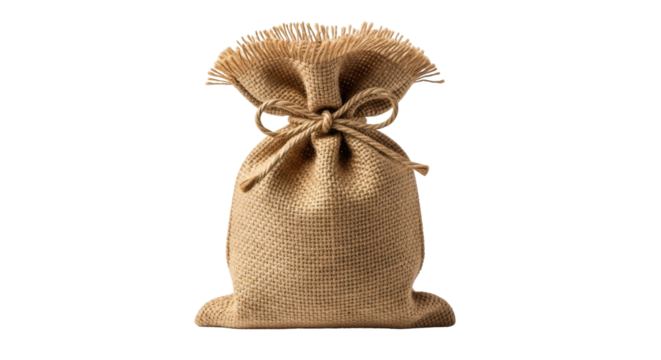 Isolated burlap hessian sack tied, on white background