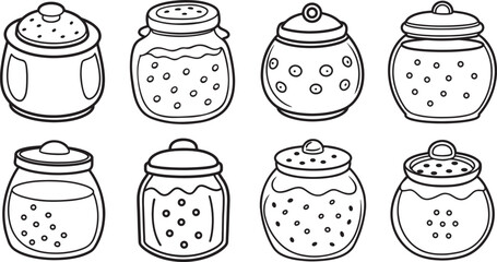 set of cookie jar line art, coloring book page line art drawing, vector and illustration