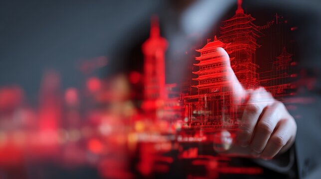 Analyst highlighting economic influence of China in modern office AI technology concept