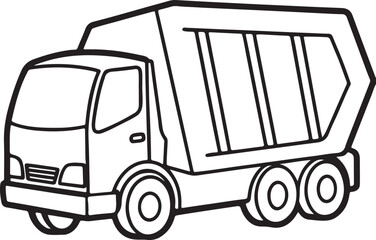 garbage truck line art, coloring book page line art drawing, vector and illustration
