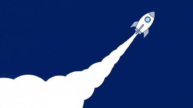 A futuristic rocket ship ascends into the vast expanse of the deep blue cosmos, leaving a trail of fiery exhaust as it embarks on an extraordinary journey.