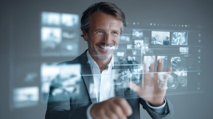 Businessman analyzing viewer engagement for streaming content AI technology concept