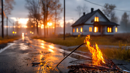 Shattered rubble, charred remains, acrid smoke - the aftermath of an explosion;, concept, AI generation