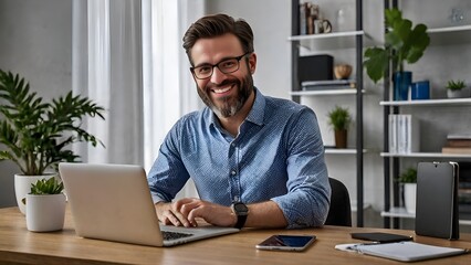 Creative marketer designing and sending email newsletters on a laptop, analyzing subscriber data and campaign reports, aiming to increase engagement through tailored content.
