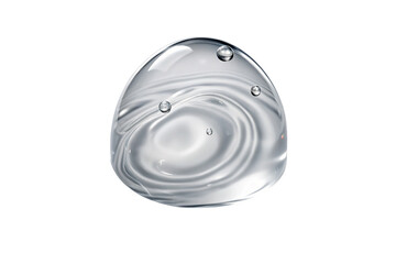 Transparent water droplet with realistic reflections and swirling surface effect on black background