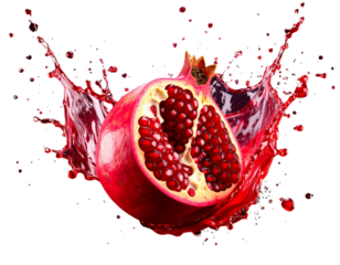  Freshly Sliced Pomegranate with Animated Juice Splash isolated on black background