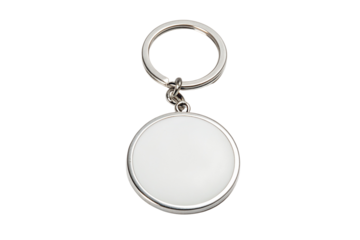 Modern round metal keychain with blank customizable medallion for branding and personalization