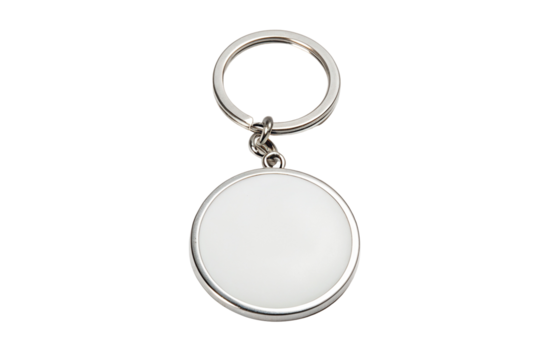 Modern round metal keychain with blank customizable medallion for branding and personalization