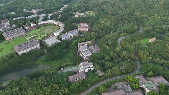 Aerial view of Mae Fah Luang University the most beautiful public university in Thailand. Located in Chiang Rai province.