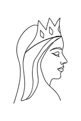 Minimalist continuous line drawing a woman wearing a crown in profile head face